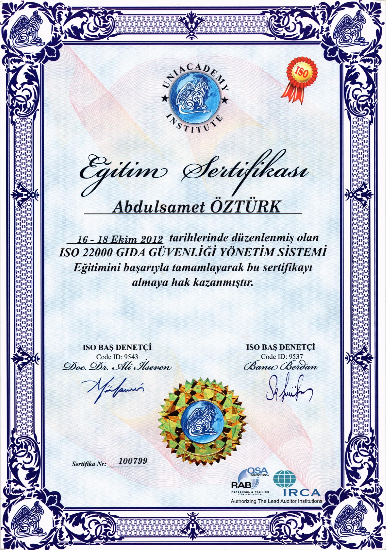 ISO 22000 GIDA GÜVENLİĞİ  YÖNETİM SİSTEMİ